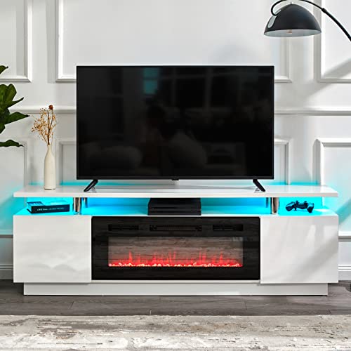 Ivory White 70" Modern Fireplace TV Stand