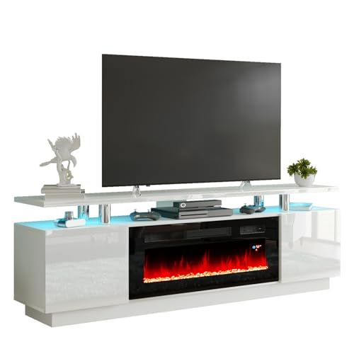 Ivory White 70" Modern Fireplace TV Stand