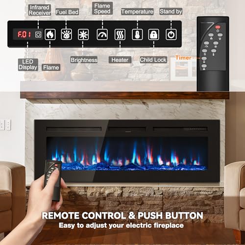 60-Inch Electric Fireplace with Remote Control