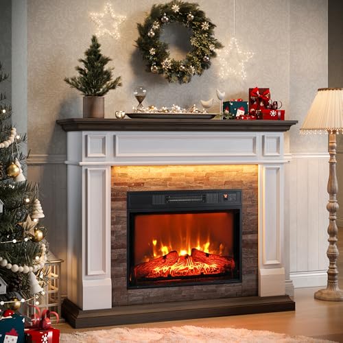 44" White Electric Fireplace Mantel with TV Stand
