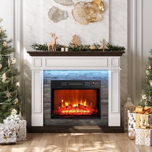 44" White Electric Fireplace Mantel with TV Stand