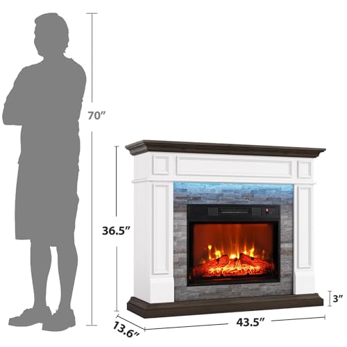44" White Electric Fireplace Mantel with TV Stand