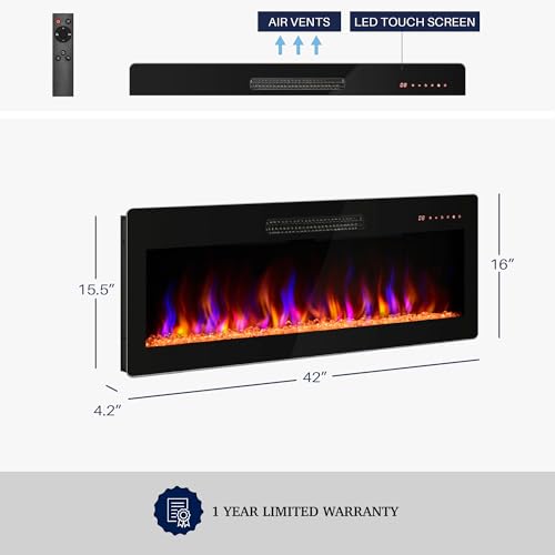 42" Electric Fireplace with Remote Control & Adjustable Flames