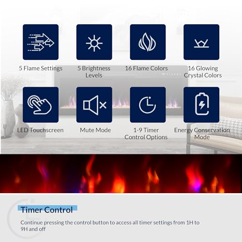 42" Electric Fireplace with Remote Control & Adjustable Flames