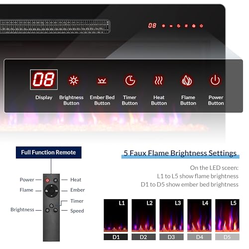 42" Electric Fireplace with Remote Control & Adjustable Flames