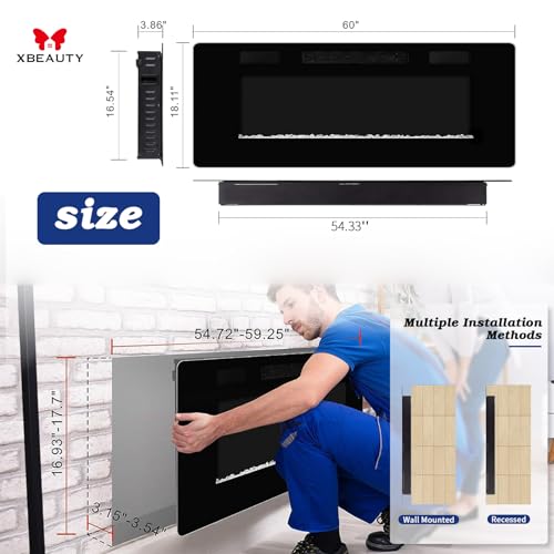 60" Recessed Electric Fireplace with Remote Control