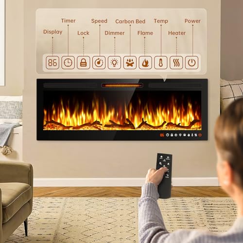 42" Wall-Mounted Electric Fireplace with Remote Control