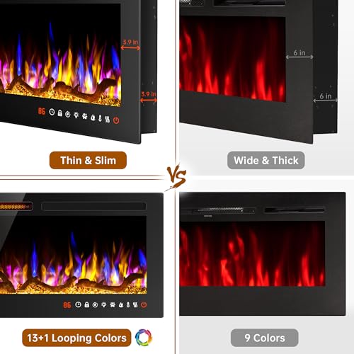 42" Wall-Mounted Electric Fireplace with Remote Control