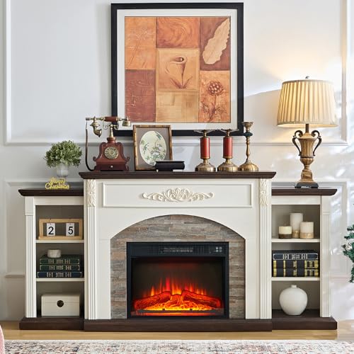 White 72" Electric Fireplace TV Stand & Mantel