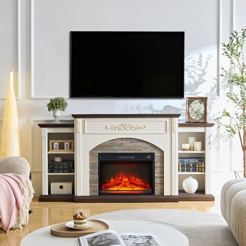 White 72" Electric Fireplace TV Stand & Mantel