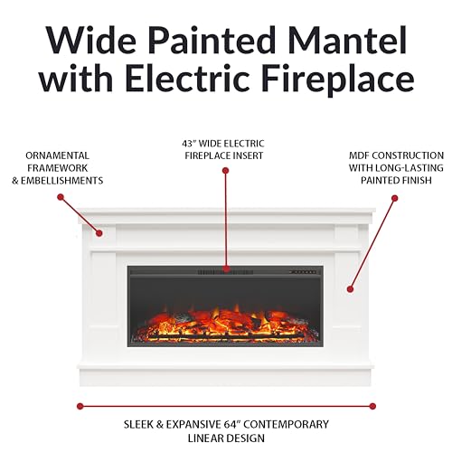 Elmcroft Modern White Electric Fireplace Mantel