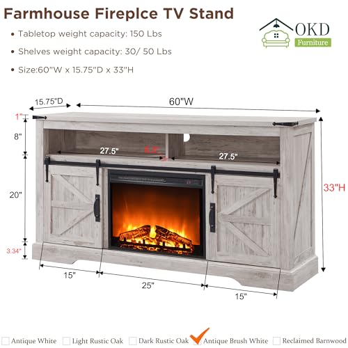 Rustic Highboy Fireplace TV Stand for 65" TVs