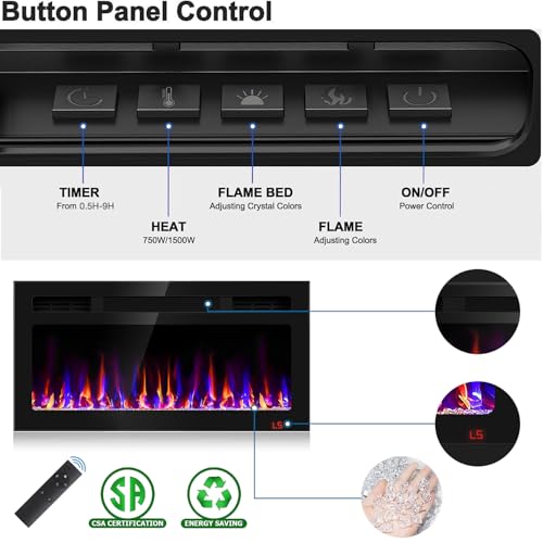 31-Inch Recessed Electric Fireplace with Remote Control