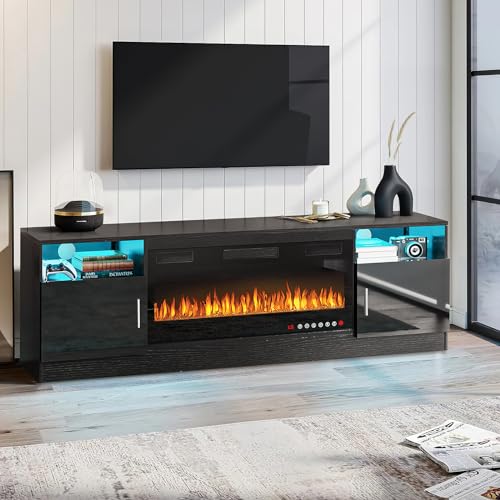 PUKAMI 80" TV Stand with 36" Electric Fireplace