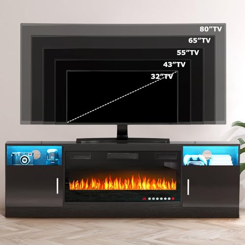 PUKAMI 80" TV Stand with 36" Electric Fireplace