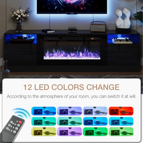 Modern Fireplace TV Stand with LED Lights, Black