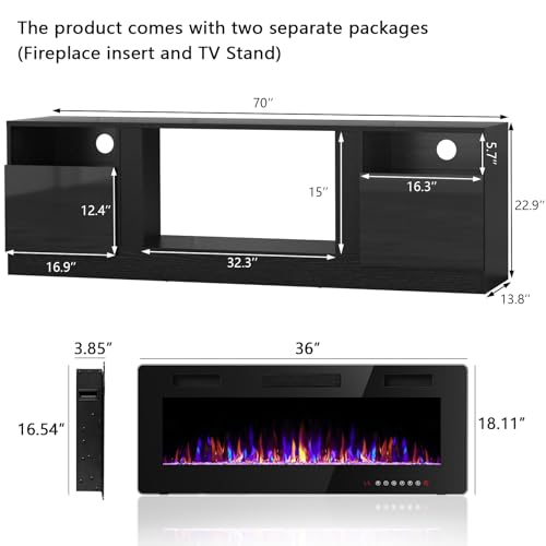 PUKAMI 80" TV Stand with 36" Electric Fireplace