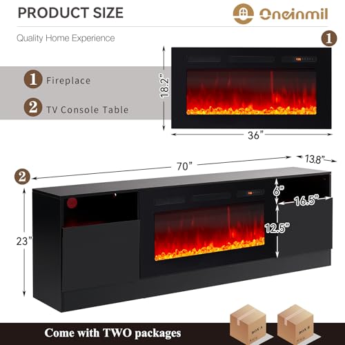 Modern Fireplace TV Stand with LED Lights, Black