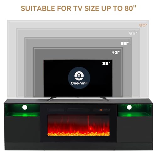 Modern Fireplace TV Stand with LED Lights, Black