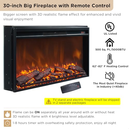 Fluted Fireplace TV Stand with Faux Marble Top