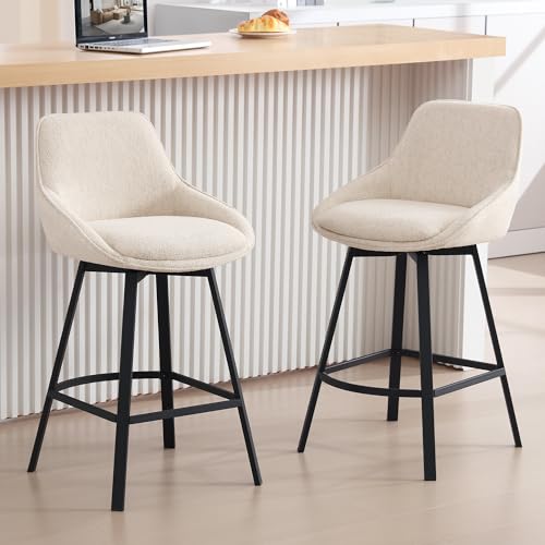 Modern Beige Swivel Counter Height Bar Stools - Set of 2