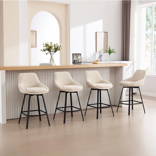Modern Beige Swivel Counter Height Bar Stools - Set of 2
