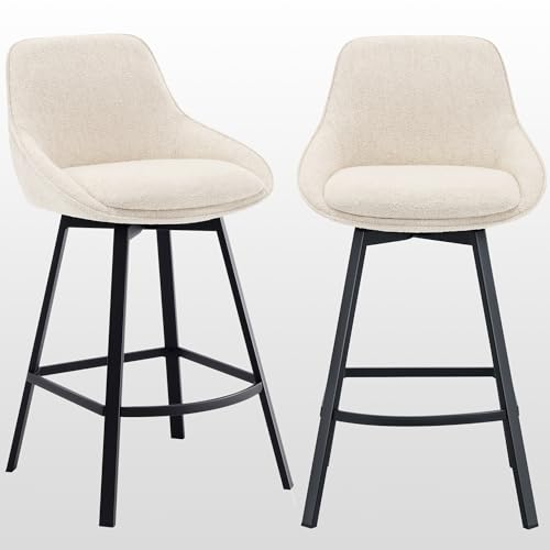 Modern Beige Swivel Counter Height Bar Stools - Set of 2