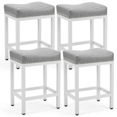DUMOS Set of 4 Grey Counter Height Bar Stools