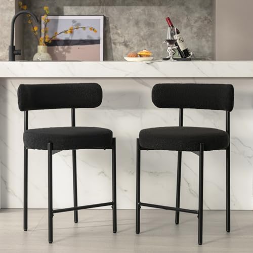 Set of 2 Black Boucle Counter Stools