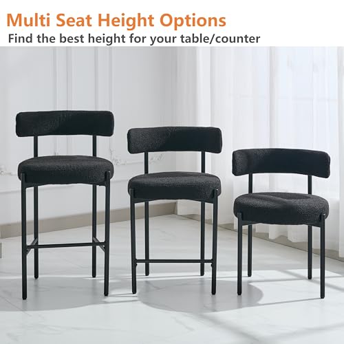 Set of 2 Black Boucle Counter Stools