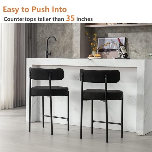 Set of 2 Black Boucle Counter Stools