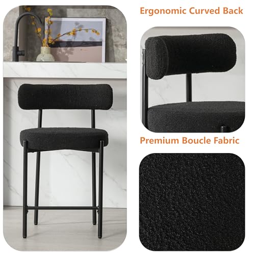 Set of 2 Black Boucle Counter Stools