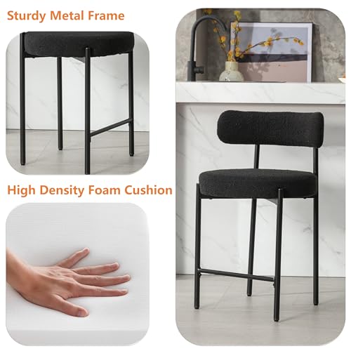 Set of 2 Black Boucle Counter Stools