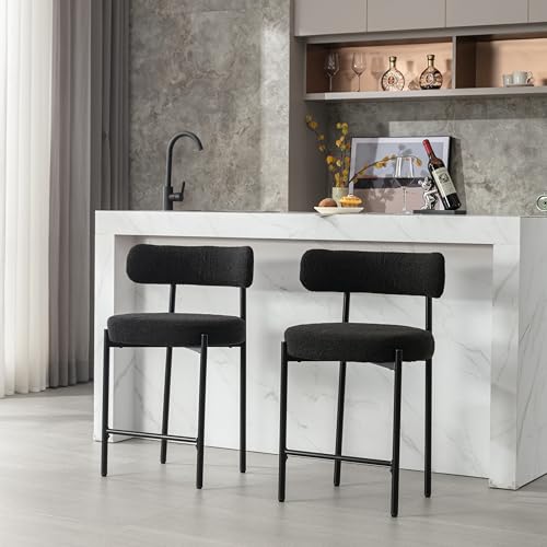 Set of 2 Black Boucle Counter Stools