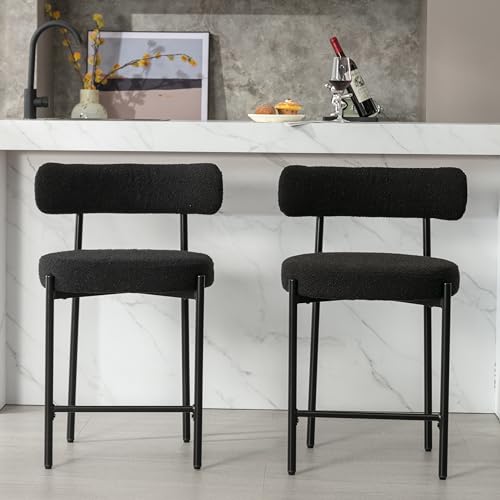Set of 2 Black Boucle Counter Stools