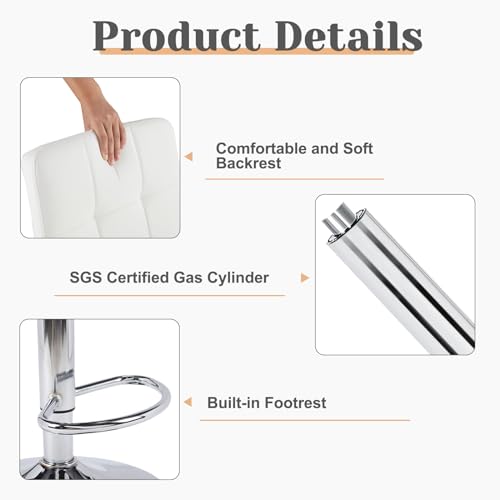 Set of 4 White Upholstered Counter Height Bar Stools