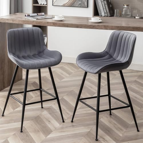 Modern Velvet Counter Height Bar Stools - Grey