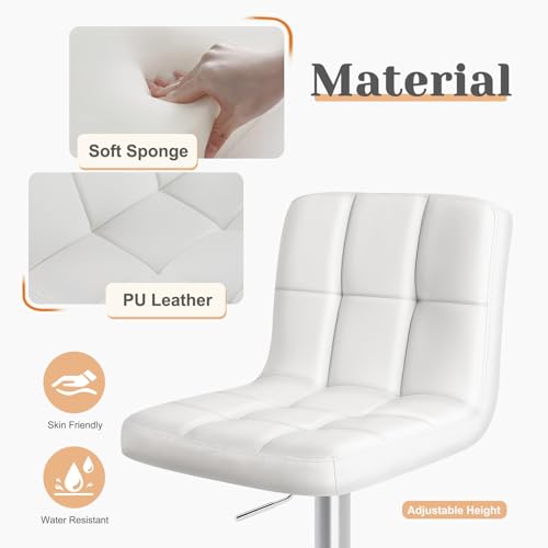 Set of 4 White Upholstered Counter Height Bar Stools