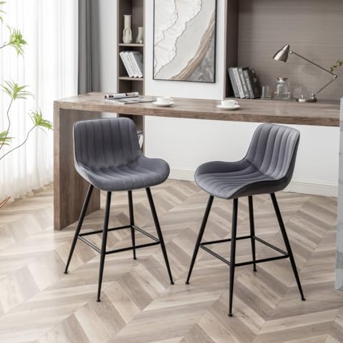 Modern Velvet Counter Height Bar Stools - Grey