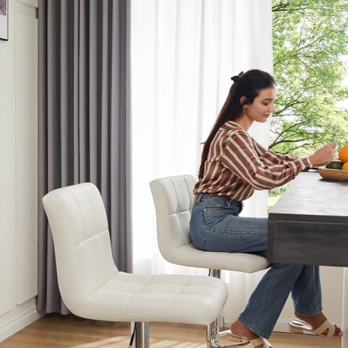 Set of 4 White Upholstered Counter Height Bar Stools