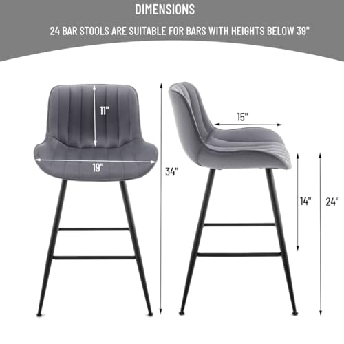 Modern Velvet Counter Height Bar Stools - Grey