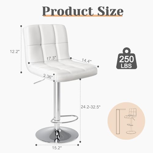 Set of 4 White Upholstered Counter Height Bar Stools