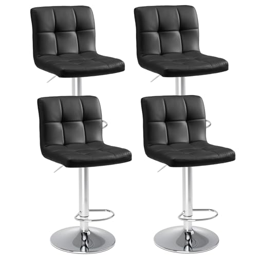Set of 4 Adjustable PU Leather Bar Stools