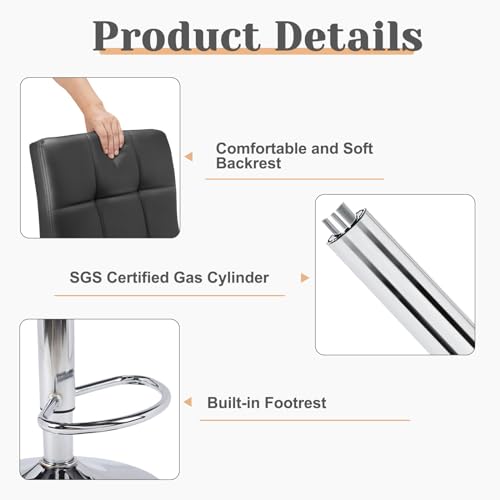 Set of 4 Adjustable PU Leather Bar Stools