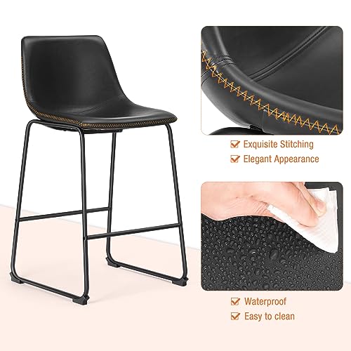 Modern Faux Leather Counter Height Bar Stools Set