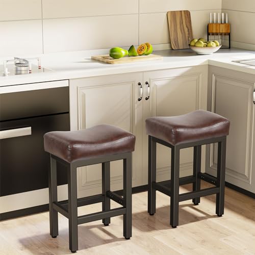 Black Leather Counter Height Bar Stools Set of 2