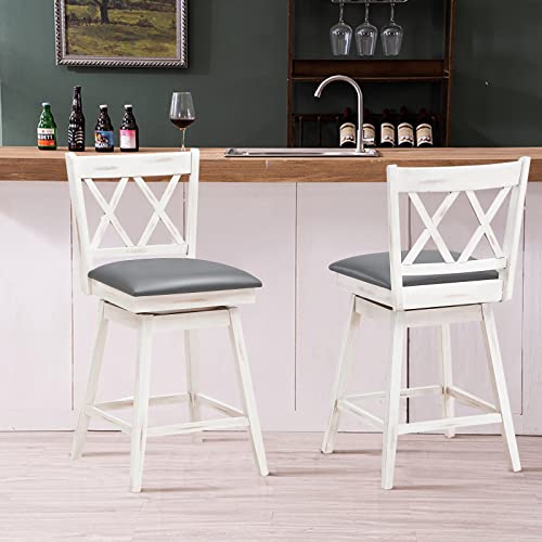 Antique White Swivel Bar Stool Set of 4