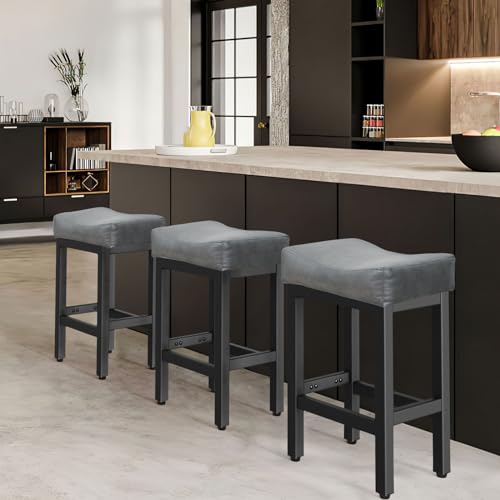 Black Leather Counter Height Bar Stools Set of 2