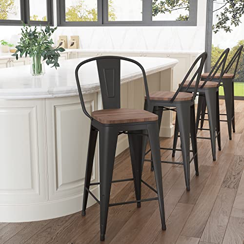 Set of 4 Modern Matte Black Bar Stools
