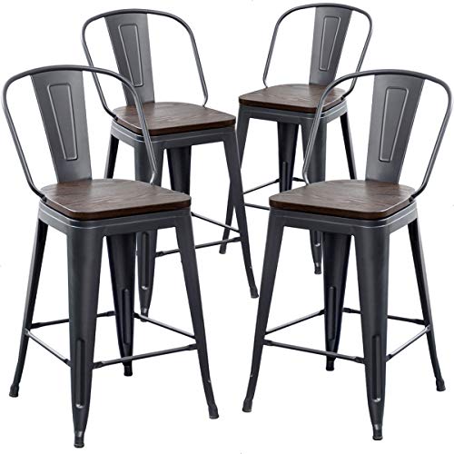 Set of 4 Modern Matte Black Bar Stools